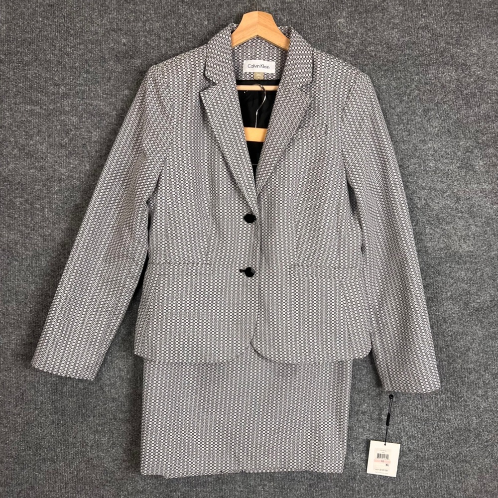 NWT Calvin Klein Gray Patterned Skirt Suit Set